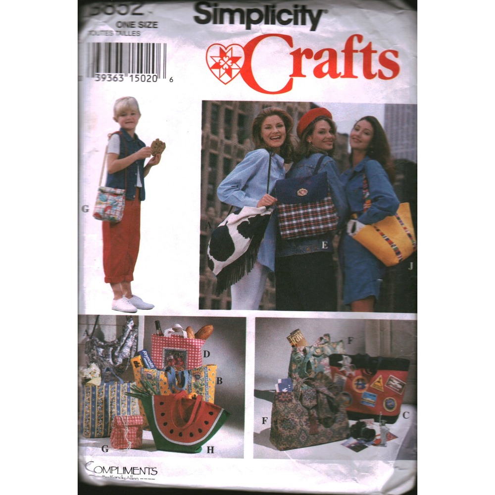 Simplicity 8852 Crafts Sewing Pattern Hand Bags Totes Backpack Watermelon cut
